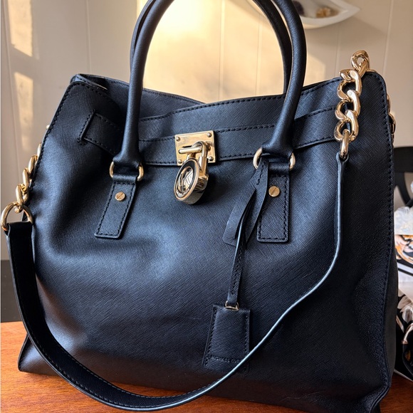 MICHAEL Michael Kors Handbags - Michael Kors Large Hamilton Satchel Black Saffiano Leather Tote